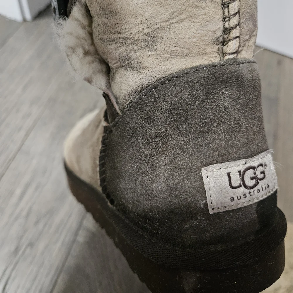 UGG Women's Buttoned Shearling Boots - Brown and Cream